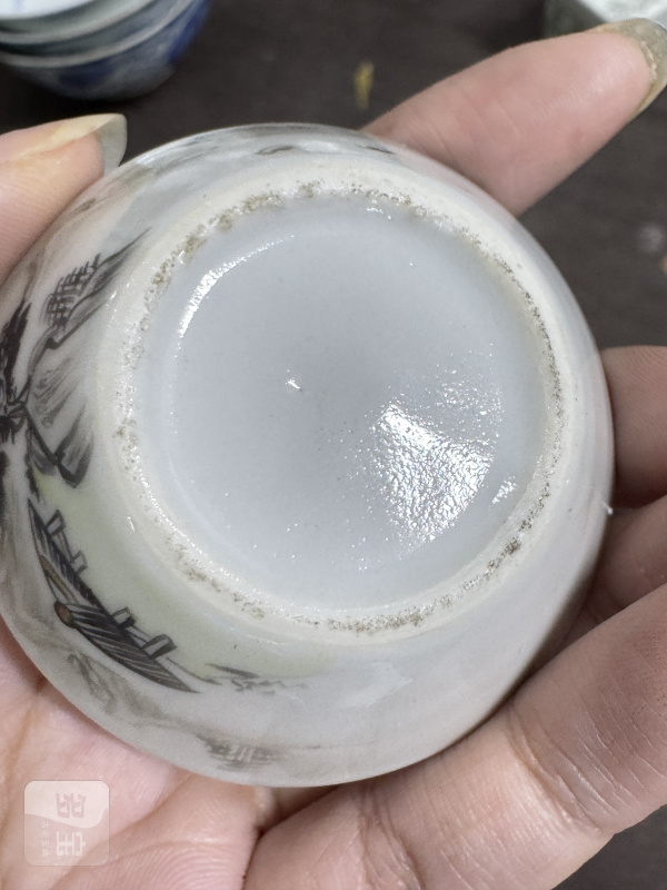 清 墨彩山水纹杯二件 - 图8